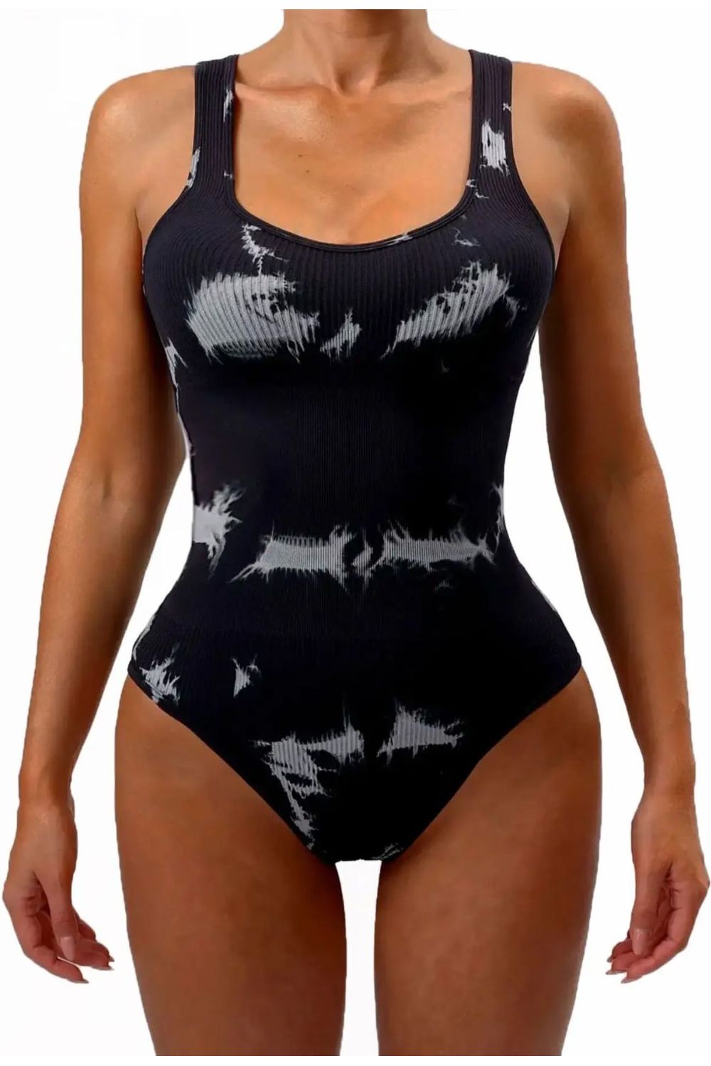 Tie-Dye Scoop Neck Wide Strap Active Bodysuit
