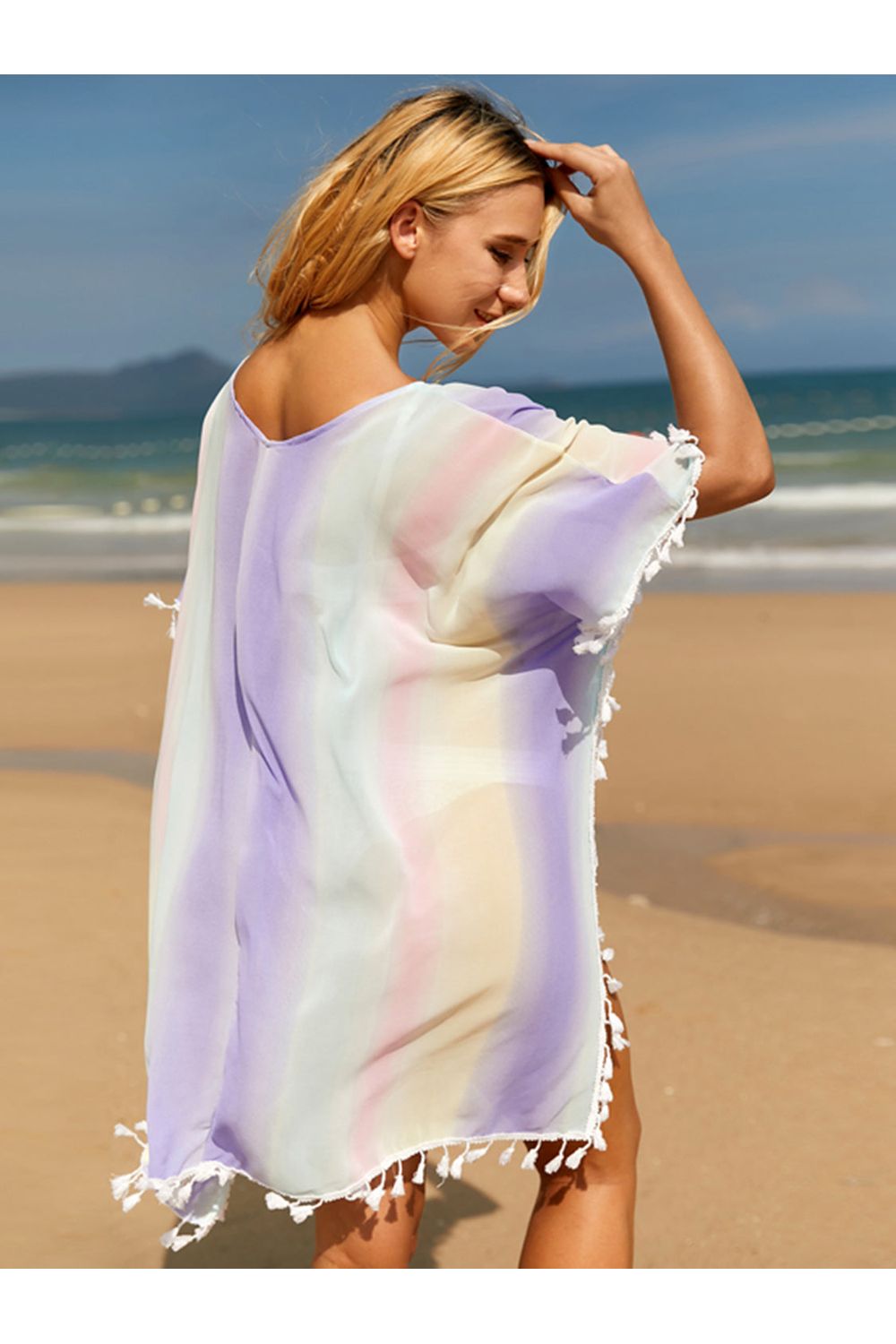 Tassel Boat Neck Half Sleeve Cover Up