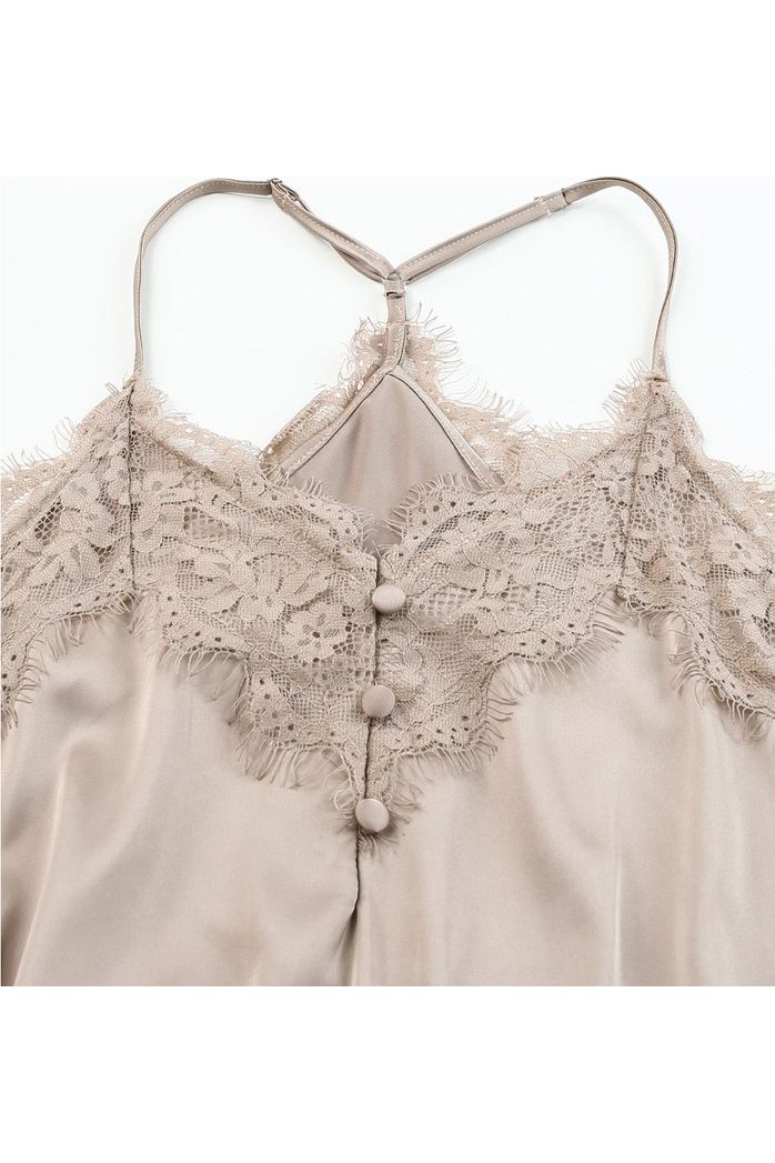 Lace Trim Buttoned Spaghetti Strap Bodysuit