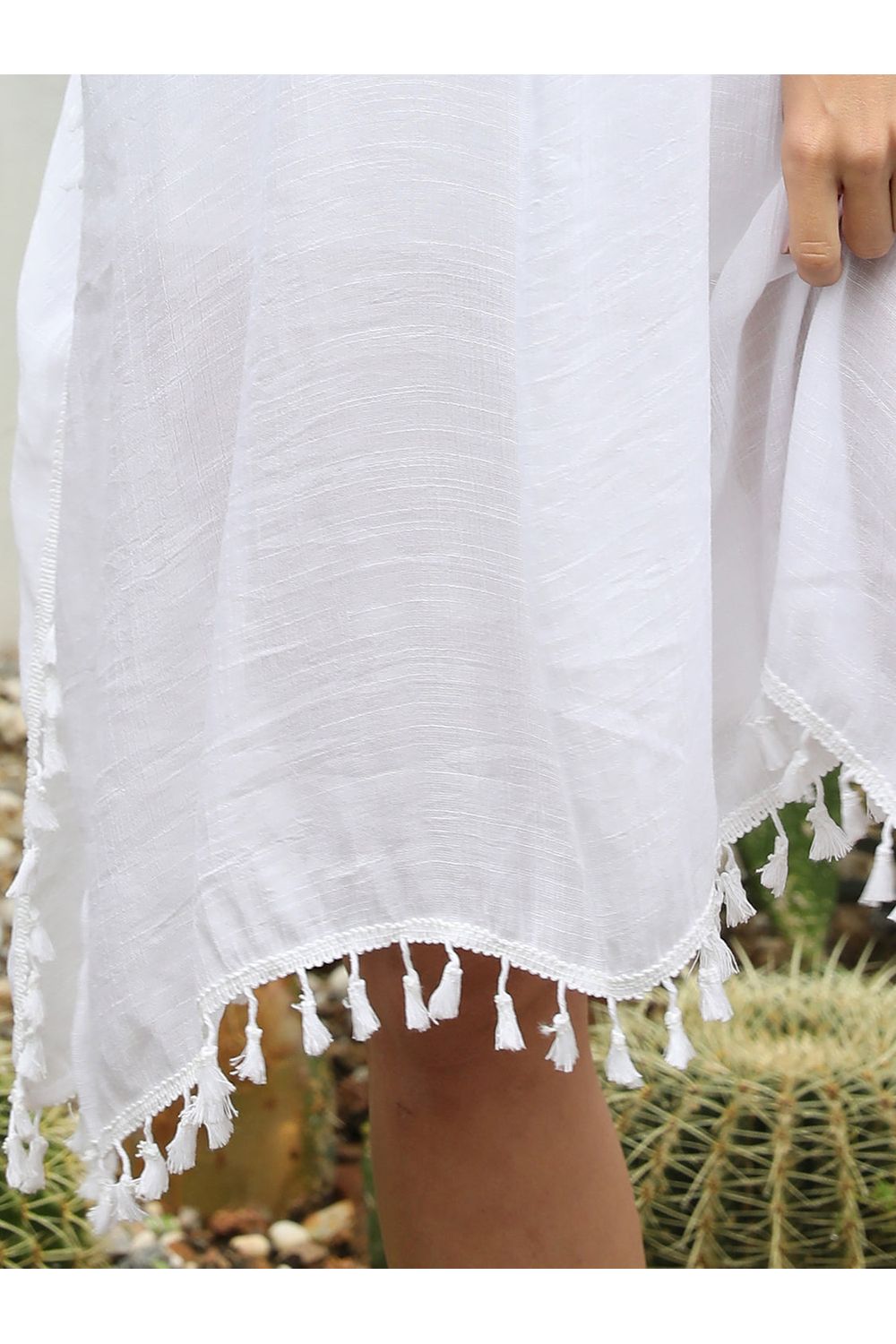 Tassel Cutout Half Sleeve Cover-Up