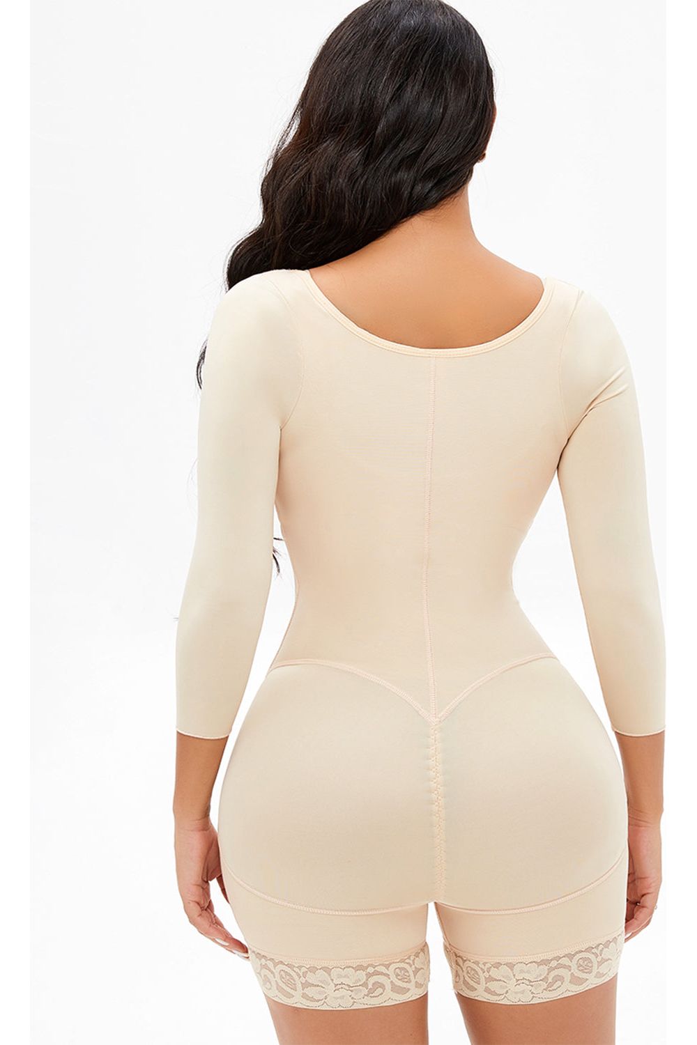 Full Size Zip Up Lace Detail Long Sleeve Shapewear