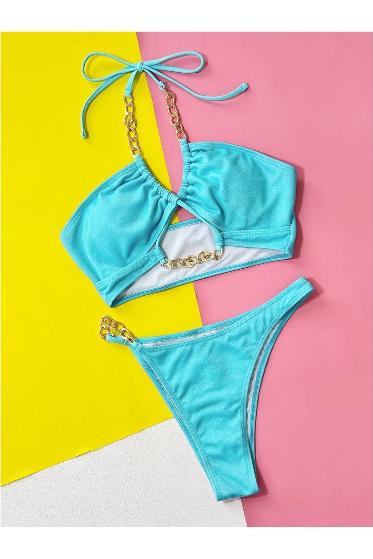 Halter Neck Chain Detail Two-Piece Bikini Set