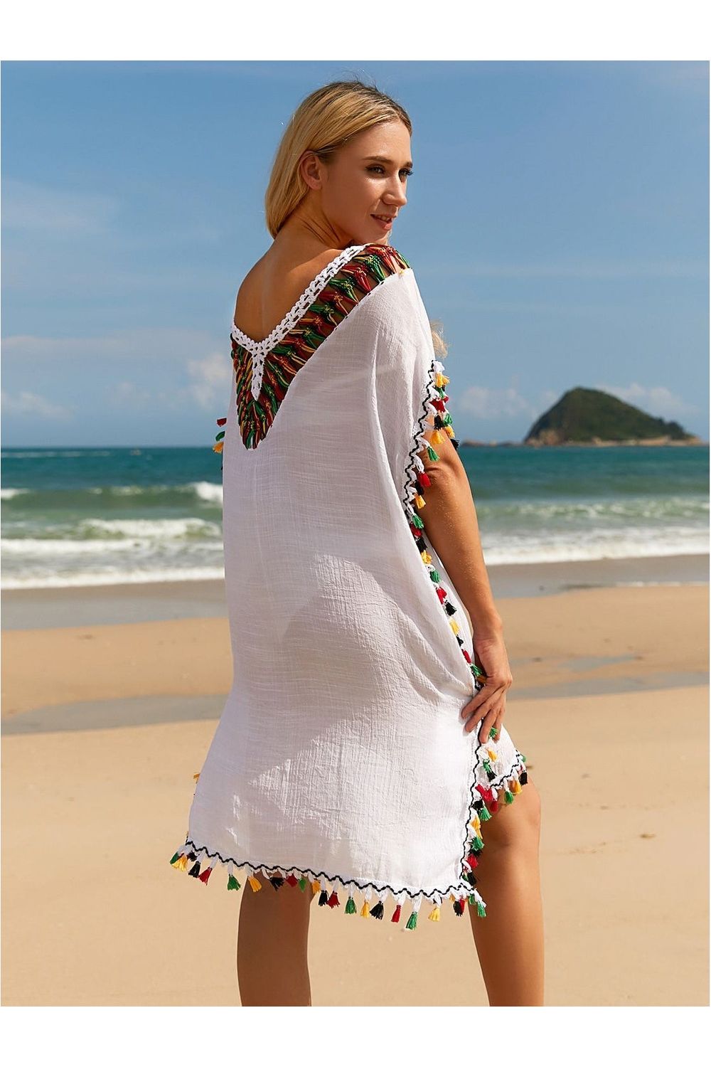 Tassel V-Neck Short Sleeve Cover Up