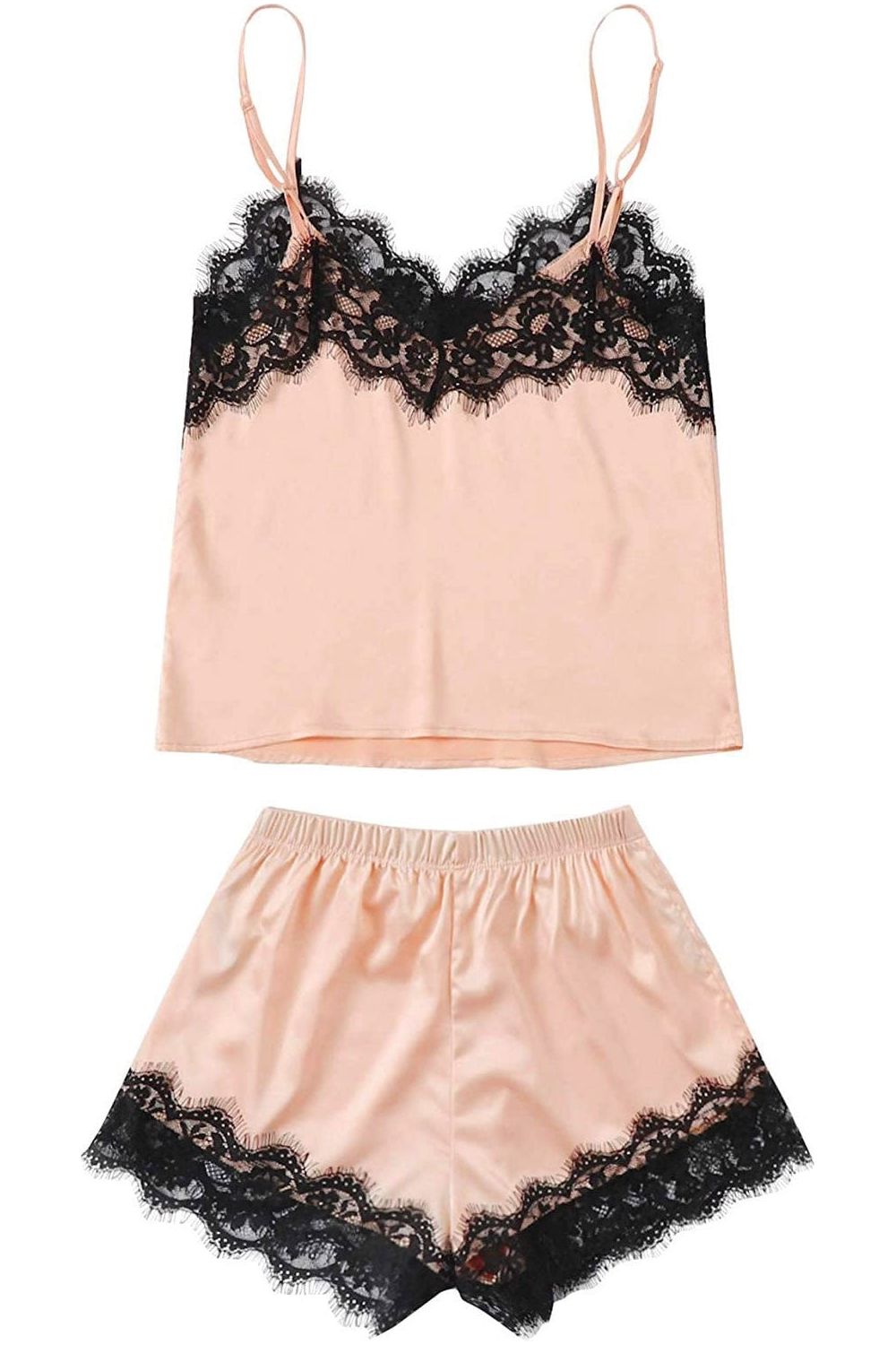 Lace Detail Spaghetti Strap Top and Shorts Lounge Set