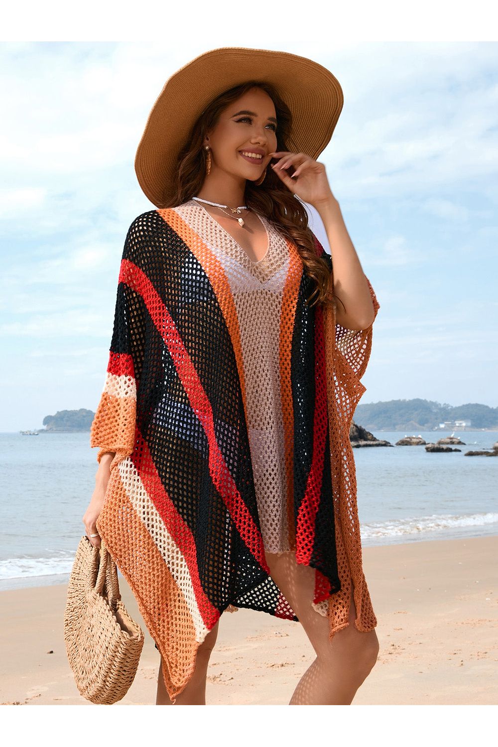 Openwork Color Block Plunge Cover-Up