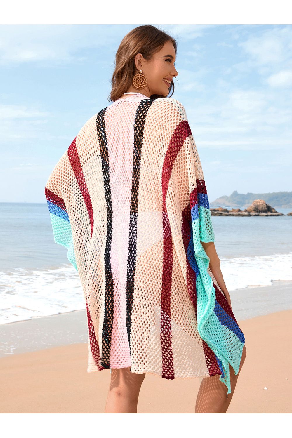 Openwork Color Block Plunge Cover-Up