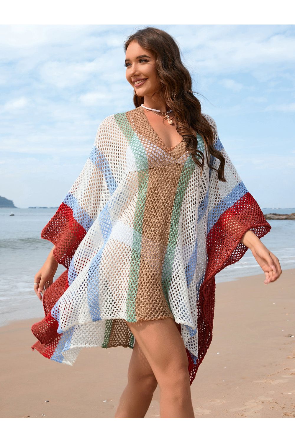 Openwork Color Block Plunge Cover-Up