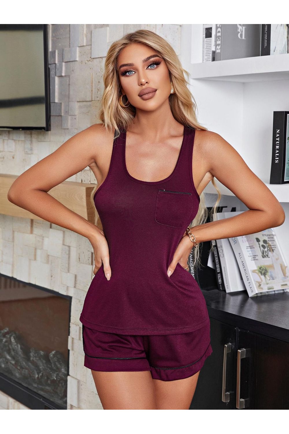 Scoop Neck Wide Strap Tank and Shorts Lounge Set